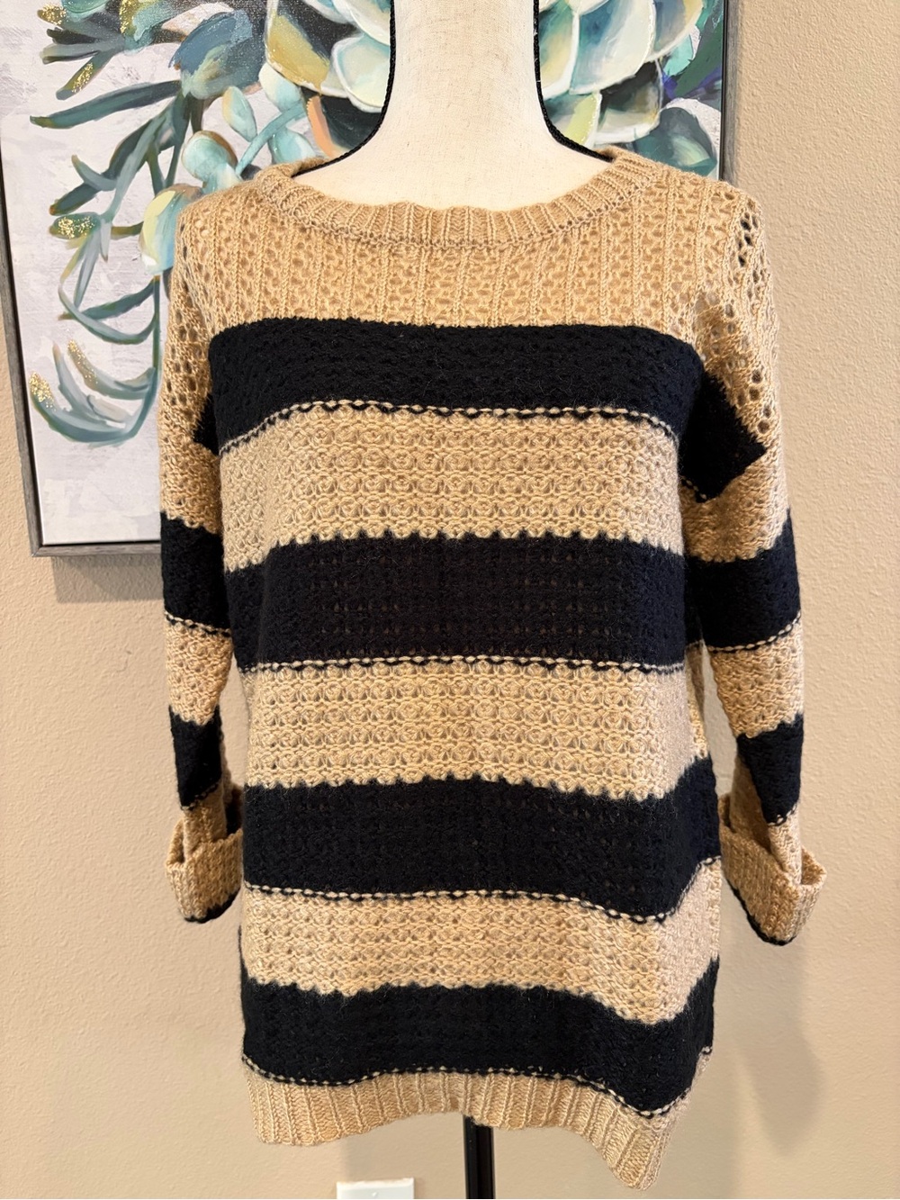Striped Black and Tan Knit Sweater